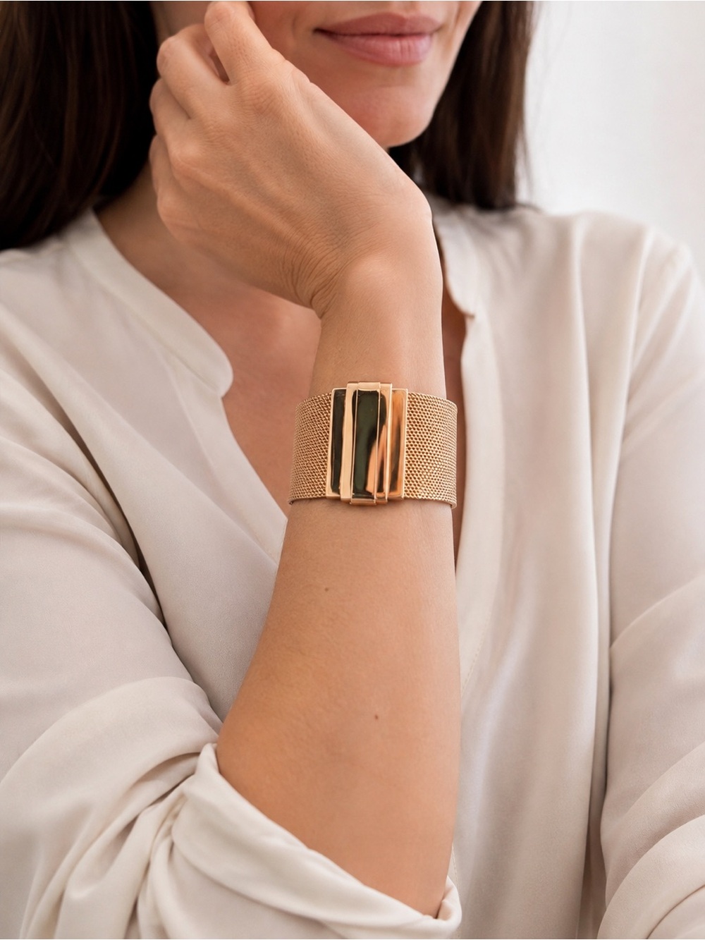 Milor Italy Bronze Mesh Cuff Bracelet- Rose Gold